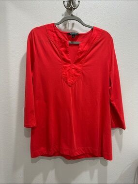Lauren Ralph Lauren Bright Red Split-Neck Tunic